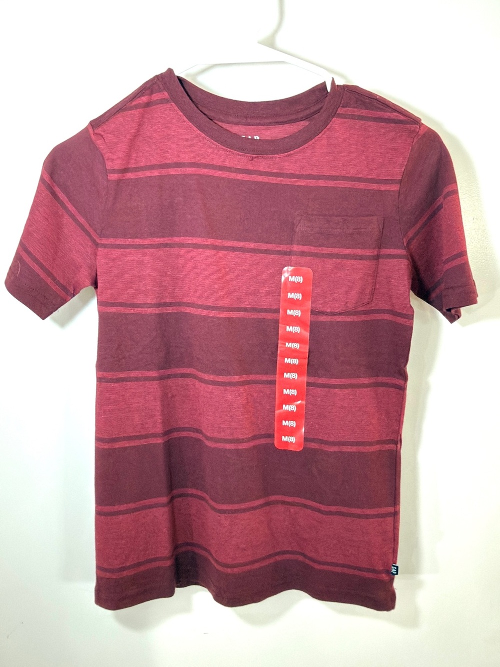 Cat & Jack Kids Short Sleeve Pocket Tee - Burgundy Stripes Medium